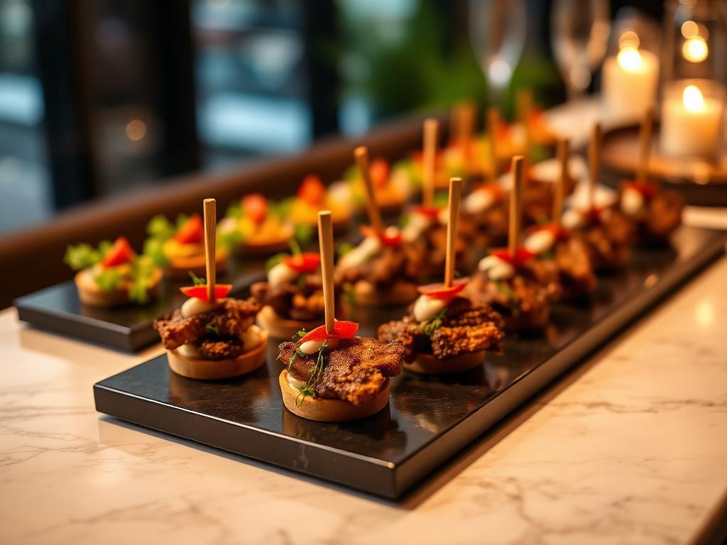 Buffet gourmet com canapés finos
