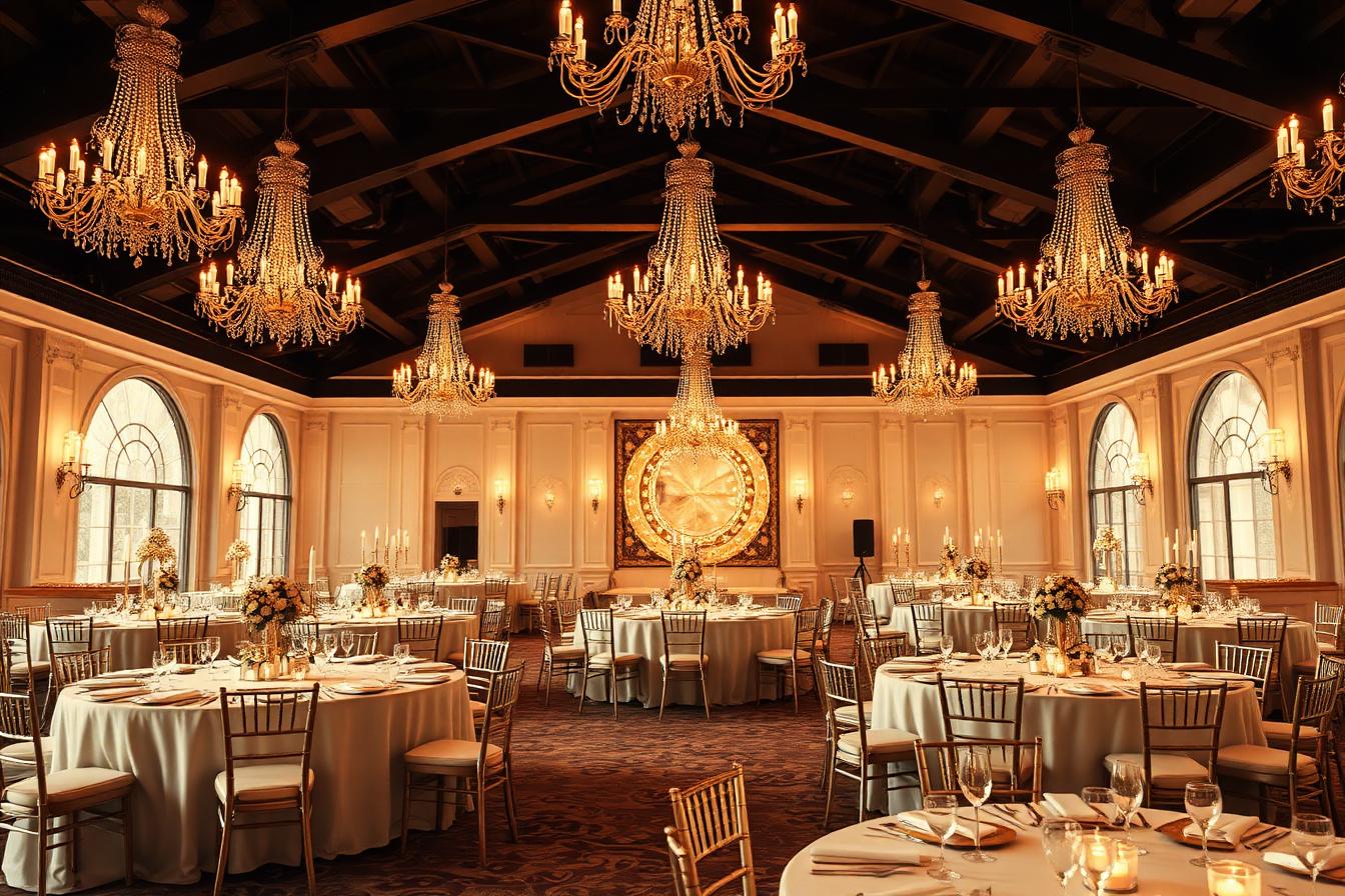 Salão de eventos elegante com lustres